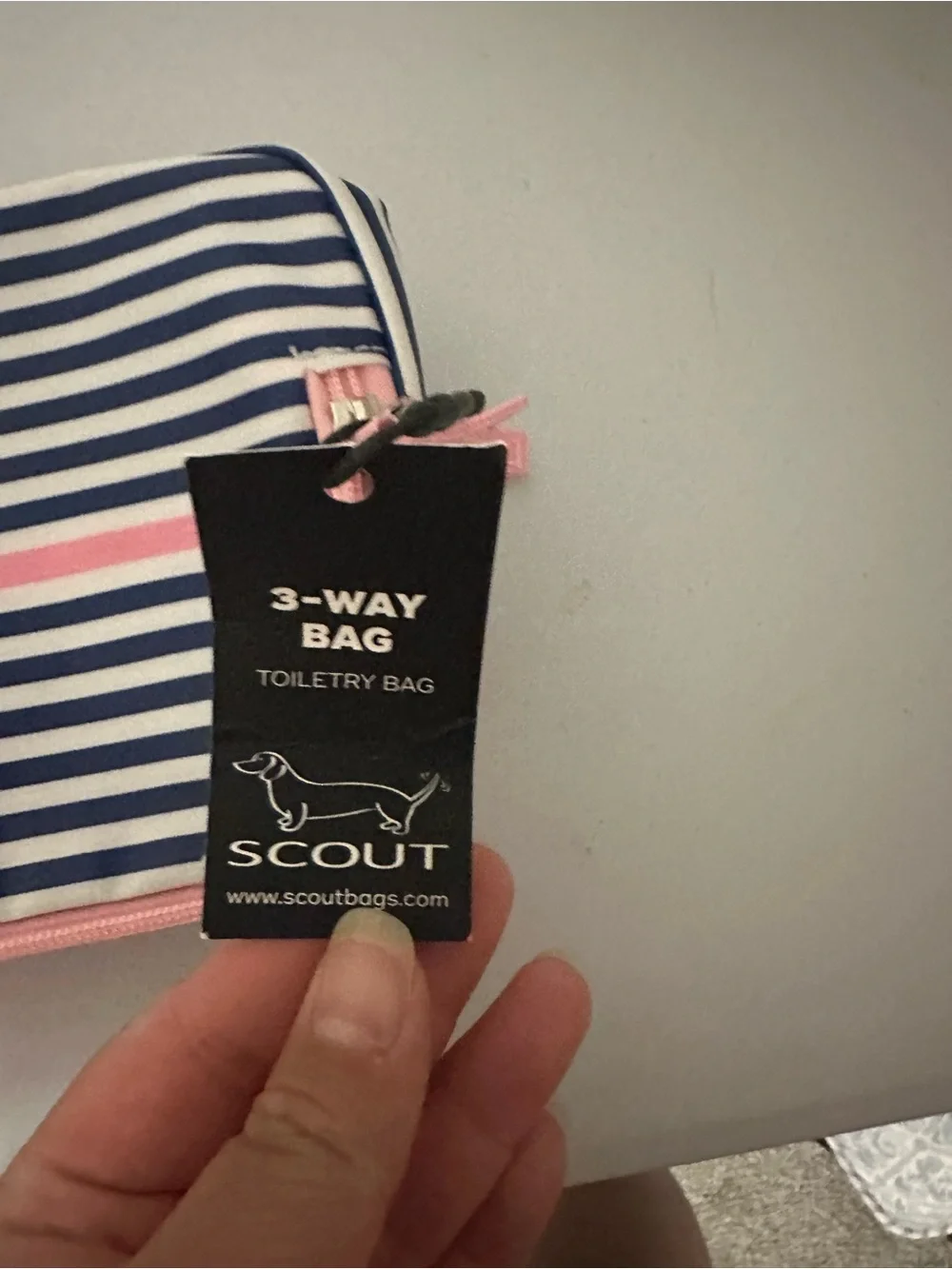 Scout Navy, White & Pink Striped 3 Way Toiletry Bag - Picture 4 of 5
